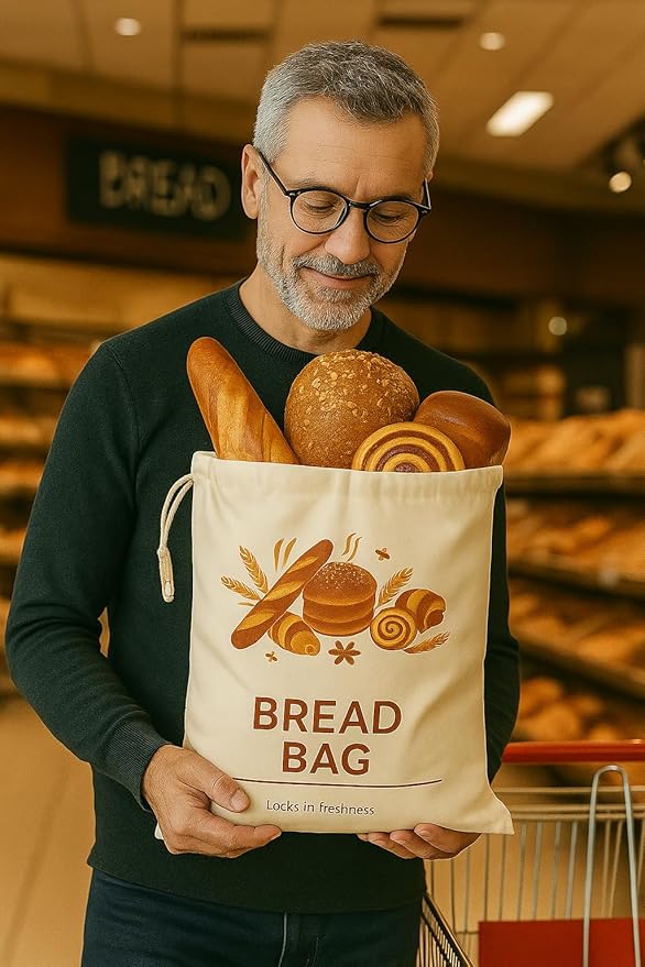 Reusable Bread Bags with Waxed Cotton Lining & Waterproof TPU Options – Linen Exterior with Patterns,Eco-Friendly Food Storage Tote for Homemade Bread, Baguette, Pastries-Zip+Beeswax+Mode2-2Pack