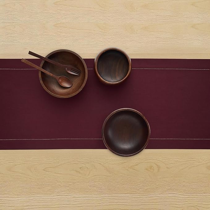 Solino Home Cotton Linen Wine Table Runner 72 Inches Long - Hemstitch Table Runner 14 x 72 Inch for Dresser
