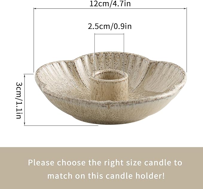 Ceramic Candle Holder, Candlestick Holder for Candles,Incense, Santo Palo, Rustic Vintage Home Decor for Halloween Christmas Weddings, Dining Room Table & Living Room Display (Camel)