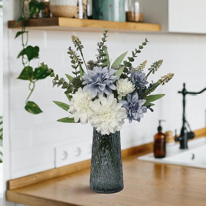 Fake Flowers with Vase,Silk Artificial Flowers in Vase,Fake Plants and Faux Flower Arrangement for Centerpiece Kitchen Table Decorations,Home Decor