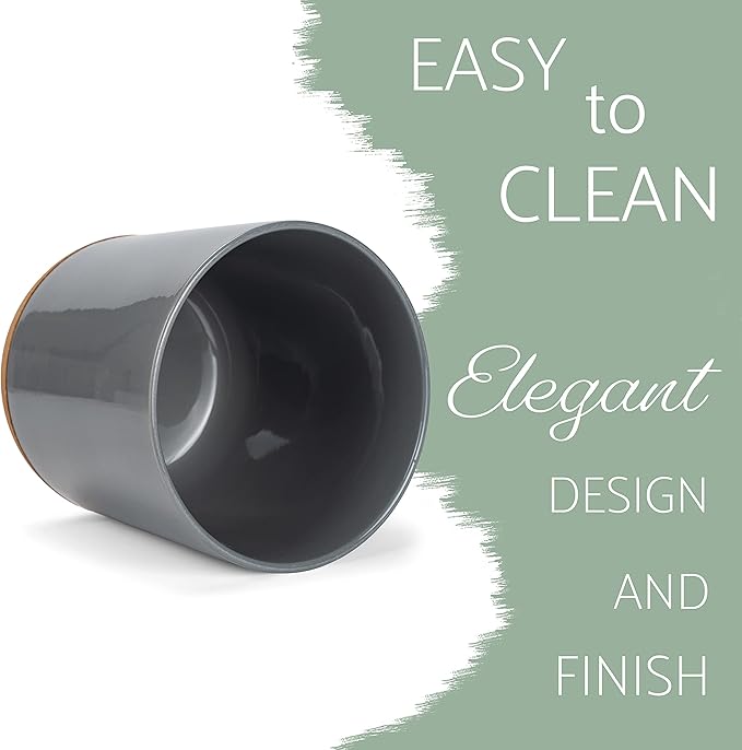 Elanze Designs Glossy X-Large Ceramic Stoneware Cork Bottom Kitchen Utensil Holder, Grey