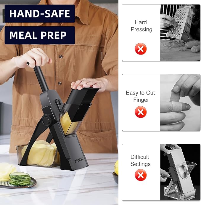 Safe Mandoline Slicer for Kitchen, Adjustable Thickness 0.1-8 mm, Professional Vegetable Slicer, Potato Slicer, Food Chopper French Fry Cutte, Mandolin, Chopping Artifact Fast Veggie (Black Knight)