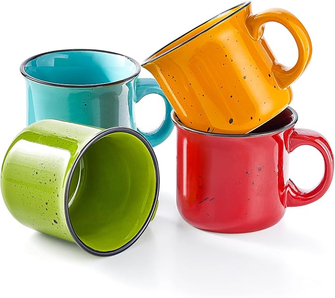 bestone Set of 4 Large Ceramic Mugs with Handles, 16 oz, Vibrant Colors, Microwave & Dishwasher Safe, Perfect for Coffee, Cereal, Latte, Salad, Noodles