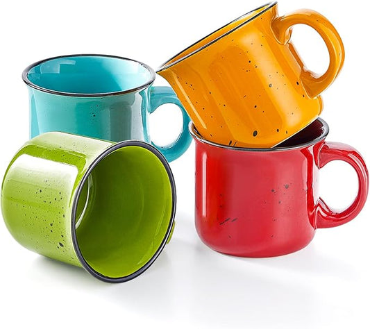 bestone Set of 4 Large Ceramic Mugs with Handles, 16 oz, Vibrant Colors, Microwave & Dishwasher Safe, Perfect for Coffee, Cereal, Latte, Salad, Noodles