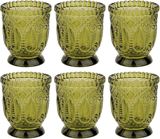 Koyal Wholesale Vintage Glass Candle Holder (Pack of 6), 3 x 2.75 (Olive Green)