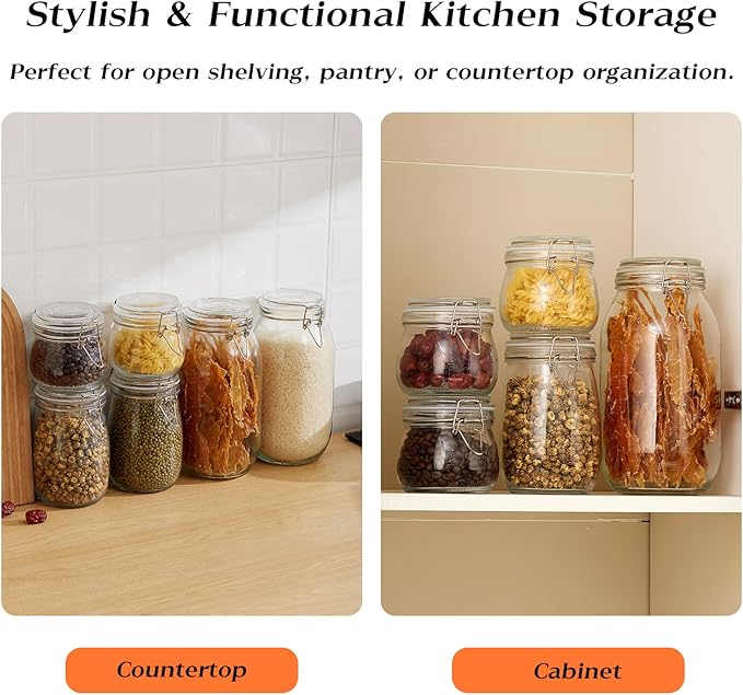 BJONKZ 1 Pack 1 Gallon Glass Jars with Airtight Lids – Food Storage Containers with Preserving Seal Wire Clip Fatening, Glass Canisters for Kitchen Canning Flour, Cereal, Sugar, Beans (1 Gallon*1)