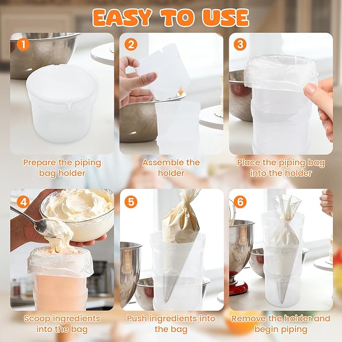 Pastry Piping Bag Holder Stand, Translucent Clear Plastic Cream Icing Bag Rack, Hands-Free Piping Bag Holder, Adjustable Height, Home Bakers & Professional Chefs