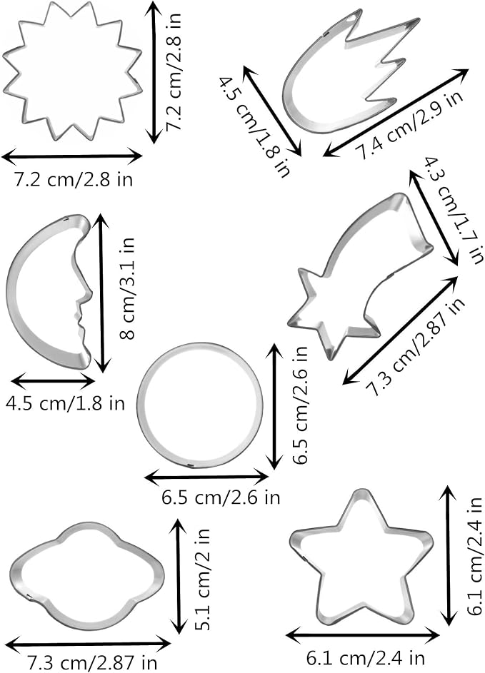 Planet Series Cookie Cutter Set of 7 pcs, Stainless Steel Universe Outer Space Fondant Cutters Set for Holiday Baking Clay DIY Molds