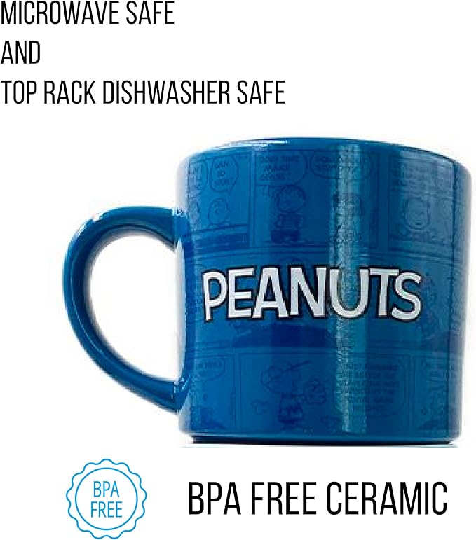 Silver Buffalo Peanuts Comic Strip 4-Pack Ceramic Mug Stack, 10-Ounces