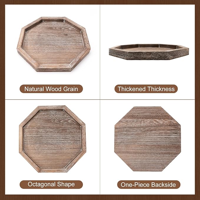 Rustic Candle Holder Plate Boho Wooden Decorative Trays for Coffee Table Farmhouse Kitchen Counter Home Decor Living Room Small Wood Serving Tray for Dining Table Centerpiece Bathroom Vanity Trays