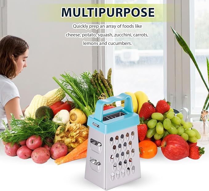 ElevateTech Mini Cheese Grater, 3Pcs Stainless Steel Box Grater with Handle Professional Cheese Slicer Grater for Kitchen Slicer Cheese Ginger Vegetable Multifunction Dishwasher Safe