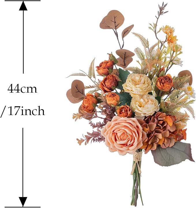 17-inch Artificial Fake Flowers Silk Flower Arrangements Faux Bouquets Consists of Ranunculus, Wild Chrysanthemums, Roses, Hydrangeas and Some Filler Greens