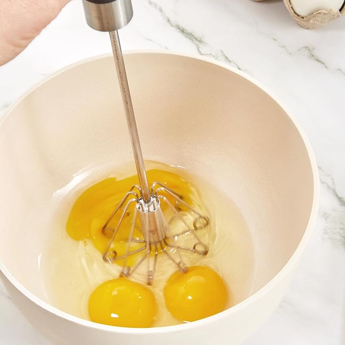 BergHOFF Essentials Stainless Steel 12" Miracle Whisk, Rotate Balloon Head, Soft-touch Handle, Beating Eggs, Dough, Mixing, Stirring, Black