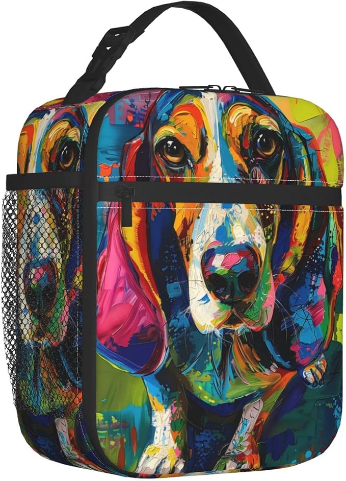 Reusable Basset Hound Lunch Box for Kids Girls Boys Women Adult, Insulated Cute Abstract Dog Lunch Bag,Polyester Cooler Handbags Case for School Picnic Work Travel Beach or Hiking