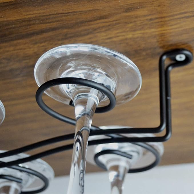 Under Cabinet Wine Glass Rack Stemware Holder,Oil Rubbed Bronze 6 Cup Glasses Vintage Style Stainless Steel Wall-Mounted Hanging Wine Glass Hanger For Bar Home Cafe