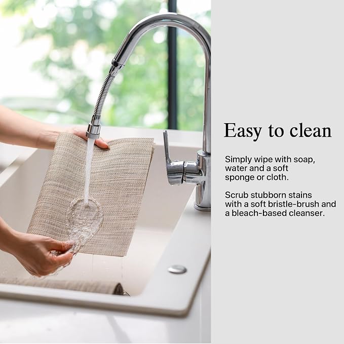 Placemats Set of 12 - Easy Clean Woven Vinyl Placemats for Dining Table, Indoor/Outdoor Place Mats, Washable PVC Table Mats（Cappuccino）