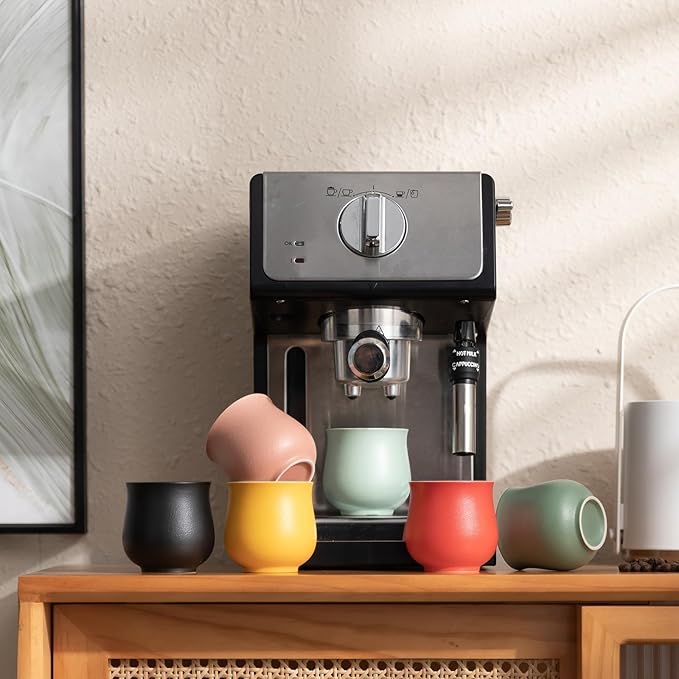 4-Oz Ceramic Espresso Cups Set - Multi-Color, Handle-Free Design for Home & Cafe | Dishwasher-Safe Stoneware Cups (pink, 4)