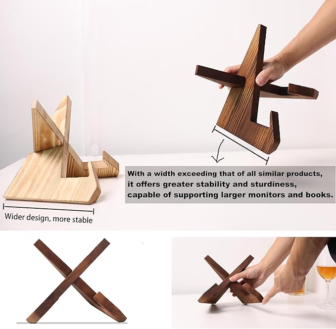 Solid Wood tablet computer Stands compatible for show15, show21,Support both horizontal and vertical modes.and suitable for Cookbook Stand for Kitchen,wooden cookbook Holder Display. (dark brown)