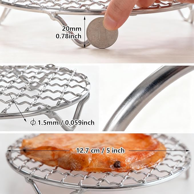 Cooling Rack 5 Inch Round Stainless Steel - Multi-Use Wire Rack for Cooking, Baking, Cookie Cooling, Steaming & BBQ - Sturdy 20mm Legs for Even Airflow, Durable Versatile Kitchen Tool for Home Bakers