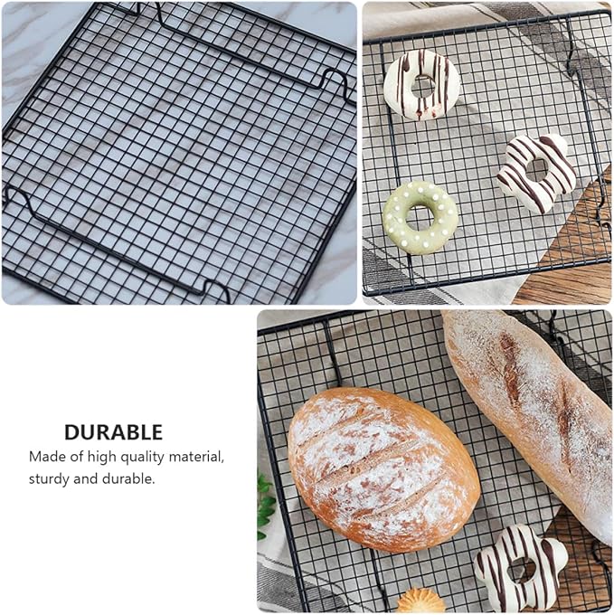 Nonstick Black Vertical Stripe Cooling Rack Stainless Steel Baking Rack for Cake Bread Cookies Cooling and Roasting, Oven-safe Baking Supply for Home Bakers