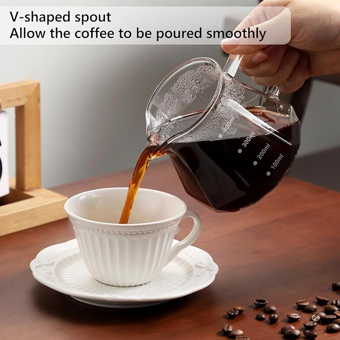 Bincoo 400ML Pour Over Coffee Maker Set with Filter Paper,Ceramic Pour Over Coffee Dripper 1-2 Cups-Professional Coffee Brewing Pot for Home Office(White)