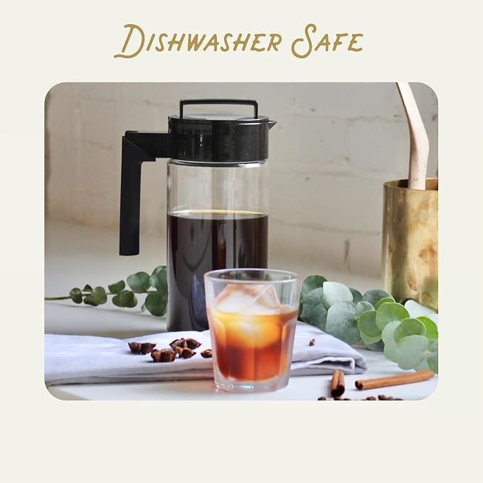 Takeya Deluxe Cold Brew Coffee Maker-BPA-Free Tritan Pitcher with Airtight Leakproof Lid,Silicone Grip Handle, Fine-Mesh Filter-Shatter-Proof, Dishwasher Safe, Made in USA-1 Quart/Black (Pack of 4)