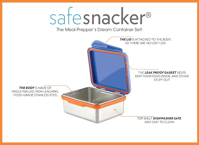 New Wave Enviro Safe Snacker, Stainless Steel Food Container, BPA Free, Stackable and Cabinet Friendly, Blue, Medium Size, 13oz. Capacity