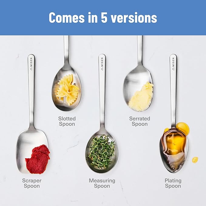 Misen Serrated Chef Spoon – Stainless Steel Multipurpose Cooking Spoon with Cutting Edge for Slicing Avocados Scooping Casseroles Breaking Ground Meat and Serving at the Table