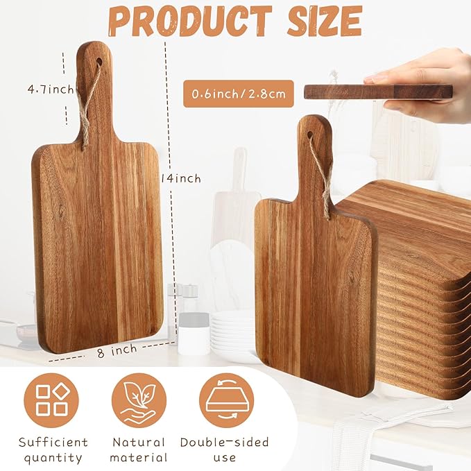 Geetery 16 Pcs Acacia Wood Cutting Board with Handles Bulk, Wooden Charcuterie Boards Serving Chopping Boards for Kitchen, Pizza, Bread, Vegetables, Laser Engraving, Housewarming Gifts(14 x 8 Inch)