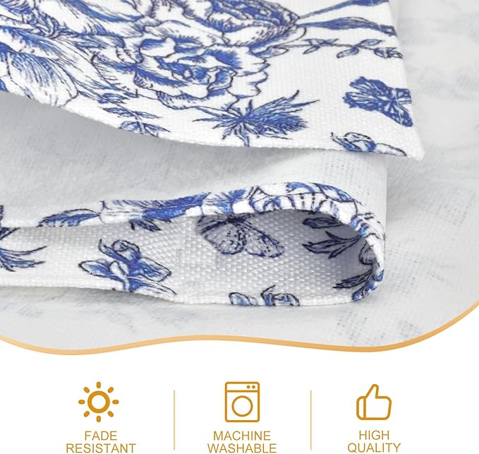 Snycler 13x108 Inch Table Runner Blue Monochrome Sketch Flower Birds Butterfly Table Cover Retro Floral Kitchen Dining Table Decoration for Indoor Outdoor Home Party Restaurant Supplies