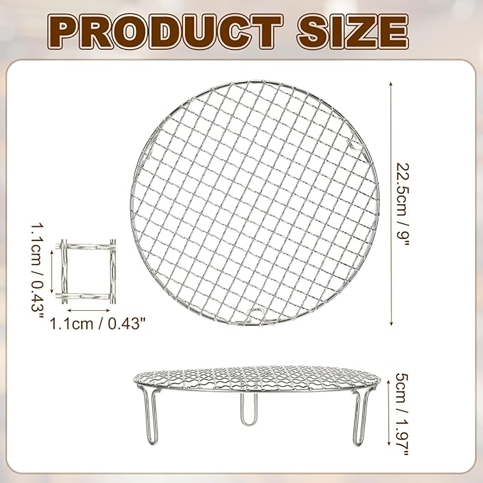 uxcell 9 Inch Round Cooking Rack, Stainless Steel Canning Racks with Legs, Barbecue Mesh Grill for Baking Cooling Steaming Cookware