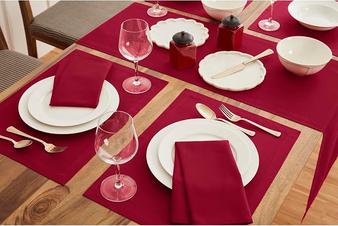 Solino Home Red Cotton Linen Table Runner 156 Inches Long - Elegant Machine Washable Dining Table Runner 14x156 Inch for Summer Decor & 4th of July - Dru