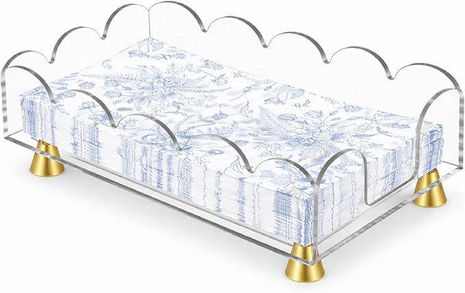 Acrylic Napkin Holder with Gold Metal Feet - Elegant Clear Tissue Organizer for Bathroom, Dining Table & Vanity (Rectangle)