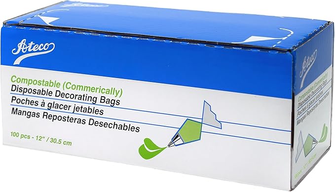 Ateco Compostable and Disposable Piping and Cake Decorating Bags, 12" - Pack of 100, Biodegradable Translucent