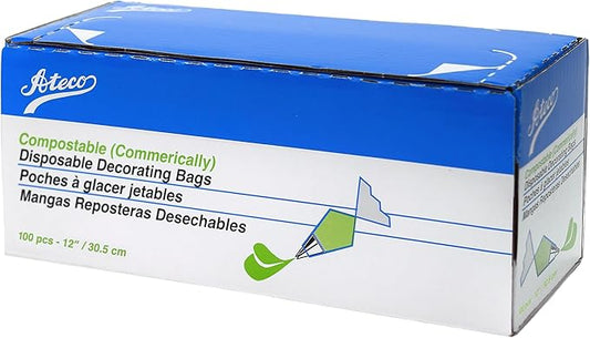 Ateco Compostable and Disposable Piping and Cake Decorating Bags, 12" - Pack of 100, Biodegradable Translucent