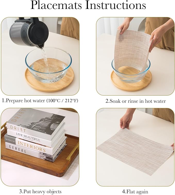 BACKTOEDEN Placemats Set of 4 Heat Resistant Washable Wipeable Placemat Woven Non-Slip Foldable Vinyl/Plastic Place Mats Indoor/Outdoor Mat Kitchen Dining Table Pad, White Snowflake & Gray