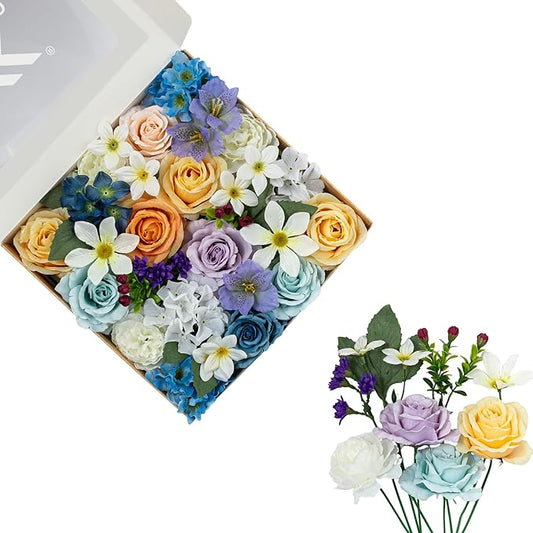 FANKO Artificial Flowers for DIY, Pastel Multicolor Faux Flowers Bouquet, Fake Rose Daisy Lily Hydrangea Silk Flowers for Vase, Home Decor, Garland, Wedding, Birthday, Party, Romantic Celebration