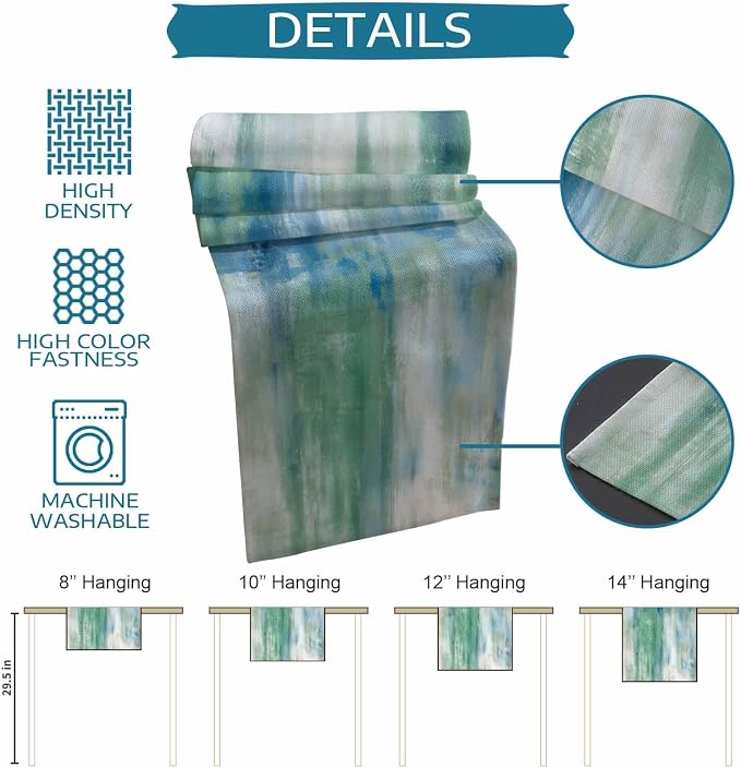 Blue Green Table Runners 60 Inches Long, Cotton Linen Fabric Table Runner Dresser Scarf, Modern Abstract Minimalist Texture Watercolor Tablerunner for Party/Kitchen/Dinner/Wedding Decor 13"x60"