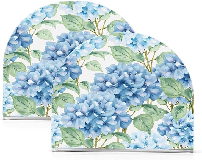 Blue Hydrangea Watercolor Flowers Napkin Holder for Tables Paper Cocktail Napkin Holders for Kitchen and Dinning, Acrylic Dinner Napkin Dispenser for Restaurant Home Decor Bar Accessories 1 Pack
