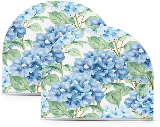 Blue Hydrangea Watercolor Flowers Napkin Holder for Tables Paper Cocktail Napkin Holders for Kitchen and Dinning, Acrylic Dinner Napkin Dispenser for Restaurant Home Decor Bar Accessories 2 Pack