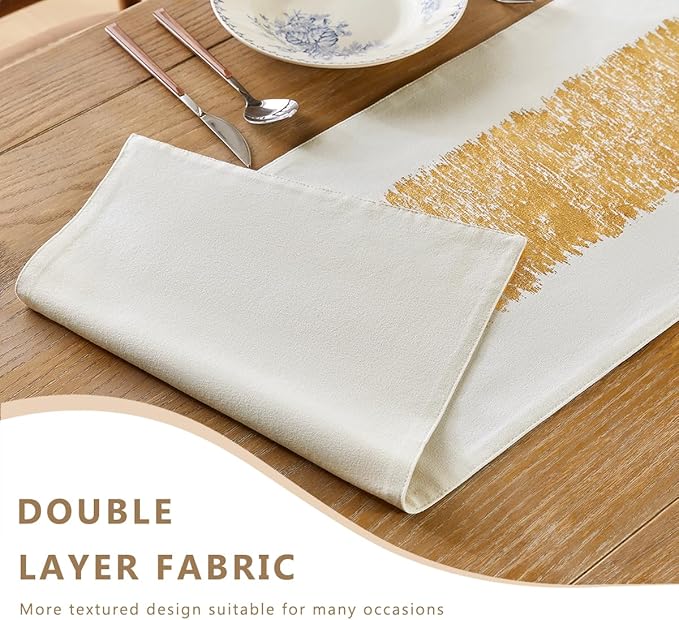 Metallic Style Table Runner, Cotton and Linen Gold Table Runners 48 inches Long,Pre-Pressed Metal Striping Process, Birthday Wedding Decorations for Home Living Room Decor(Gold, 13"x48")