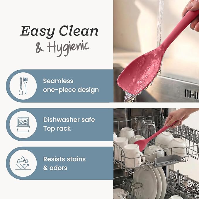 Starpack Stir and Serve Silicone Cooking Utensils Set (5-Piece, 11") - LFGB Non Toxic, 600°F Heat Resistant, BPA-Free - One-Piece Seamless, Dishwasher Safe - for Nonstick Cookware, Earthy Pink