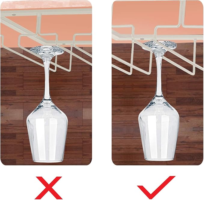 MOCOUM Wine Glasses Rack Under Cabinet Stemware Rack, Wine Glass Hanger Rack Wire Wine Glass Holder Storage Hanger for Cabinet Kitchen Bar (White, 3 Rows 2 Pack)