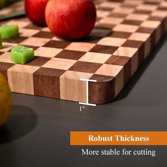 Wood Cutting Board for Kitchen,Dishwasher Safe Checkered Chopping Board with Juice Groove& Handles Thick Wooden Board for Meat Vegetables Fruit Ideal Gift for the Home(15.7"x11"x1")