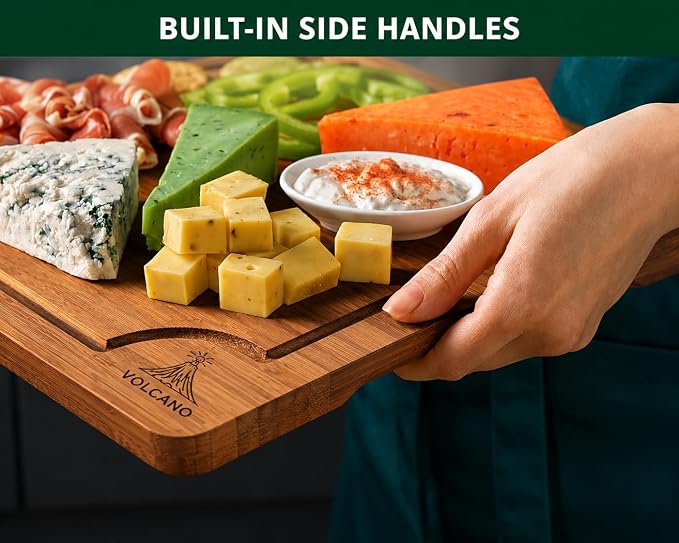 3-Piece Bamboo Cutting Board Set with Holder, Deep Juice Groove, Wooden Chopping Boards for Kitchen, Meat, Vegetables, Cheese & Bread