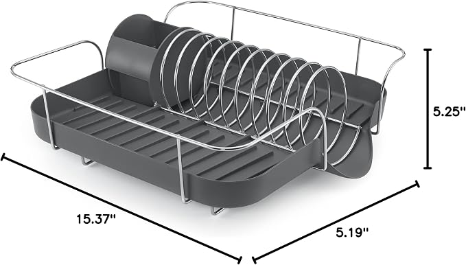 Polder Spring Dish Rack Holds Up to 9 Plates and Includes Removable, Stand-Alone Utensil Bin (Gray)