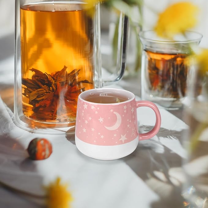 Schliersee Moon and Star Coffee Mugs Set of 4, 16 OZ Porcelain Mug, Cute Tea Cup, for Latte, Tea, Cappuccino, Mocha, Cocoa, Espresso Cup Mug Present, Microwave Safe and Dishwasher Safe