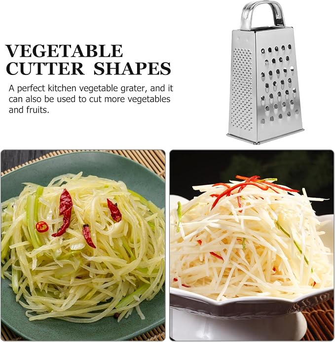MAGICLULU 1pc Stainless Steel Vegetable Grater Portable Metal Grater 4-Sided Cheese Grater with Handle for Kitchen Restaurant (6inch)