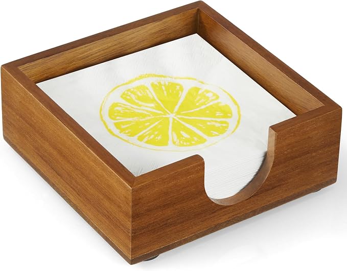 Bivvclaz Acacia Wood Cocktail Napkin Holder, Beverage Napkin Holder for 5 x 5 inch Napkin, Square Paper Napkin Caddy for Bar, Party, Table, Dinner, Kitchen, Bathroom