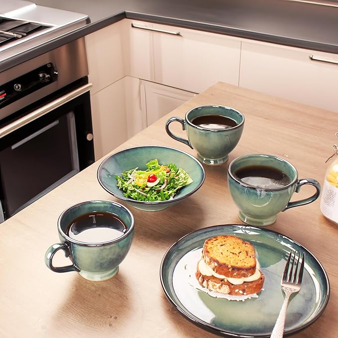 15 OZ Ceramic Coffee Cup, Tea Cups, Breakfast cups - 6.1" Large Coffee Cups With handle Set of 4 for Cocoa, cappuccino, tea, Cereal, Soup, Oatmeal, Coffee, Dishwasher Microwave Safe